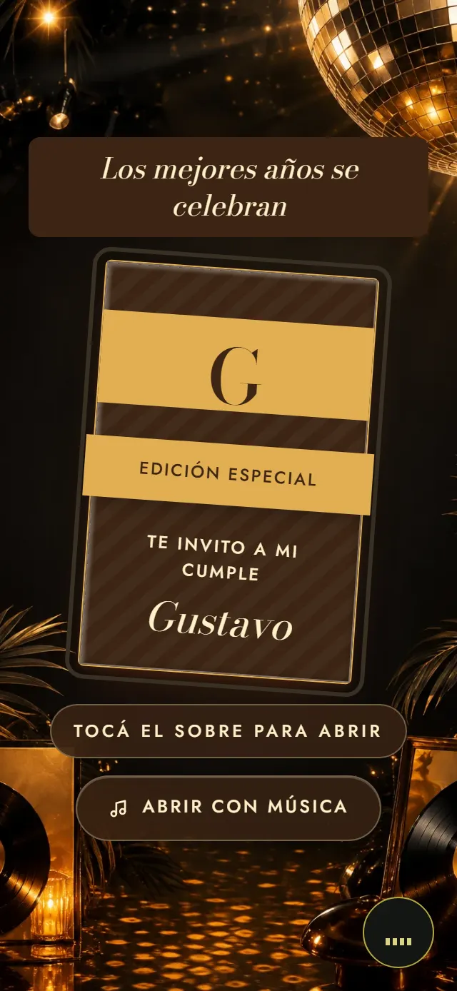 Invitación de Gustavo, un ejemplo de cumpleaños de grandes