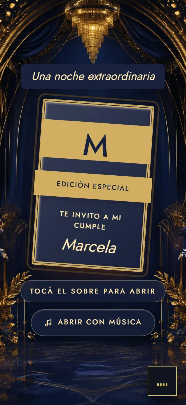 Portada de la invitación de muestra, estilo Noche de Gala