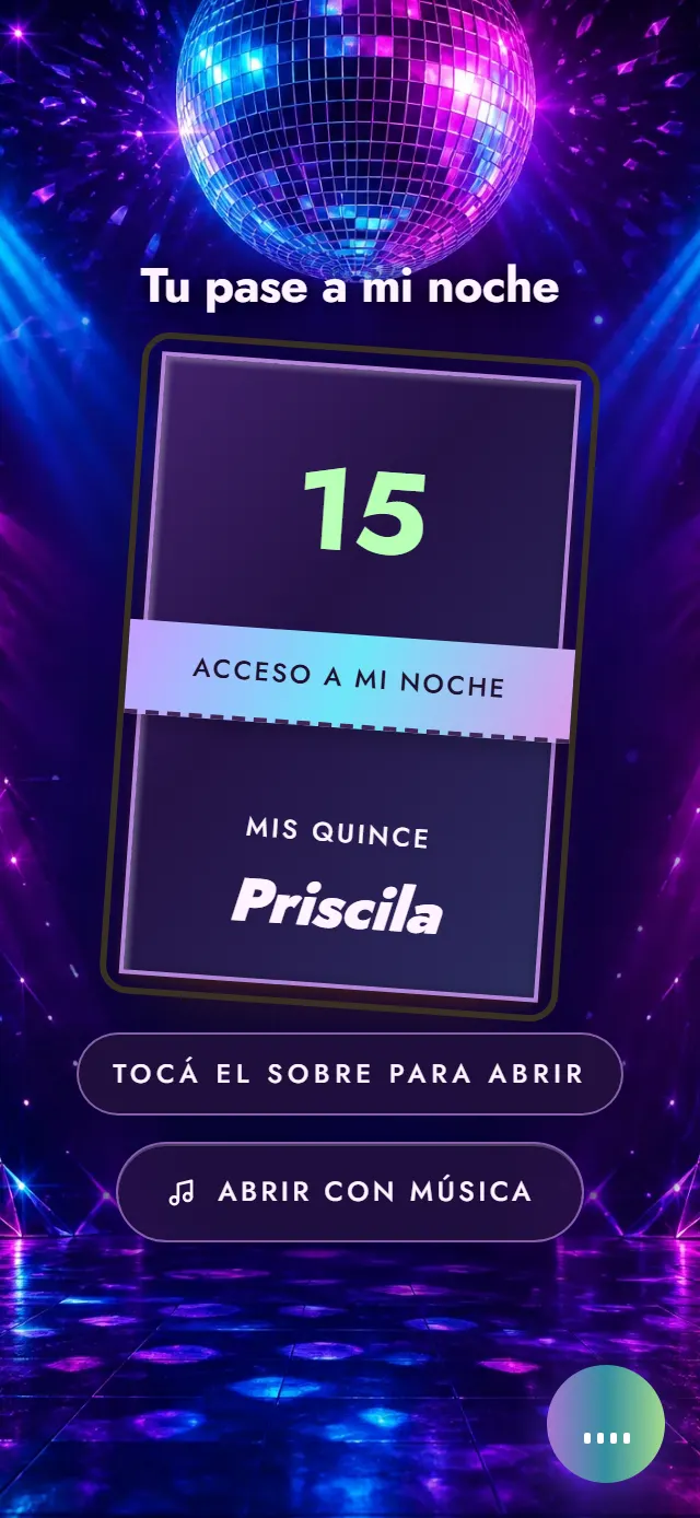 Portada de la invitación de muestra, estilo Fiesta Nocturna